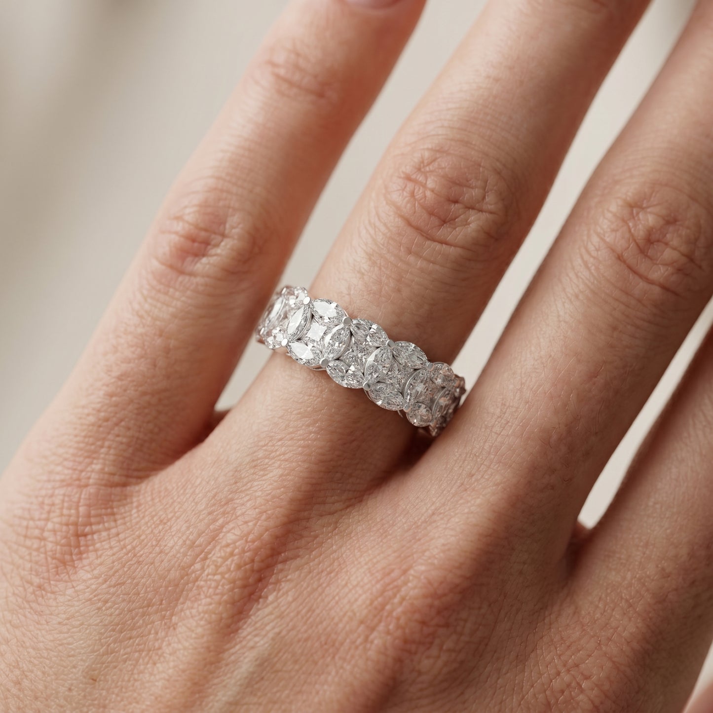 Marquise Princess Cut Lab Grown Diamond Ring in Silver
