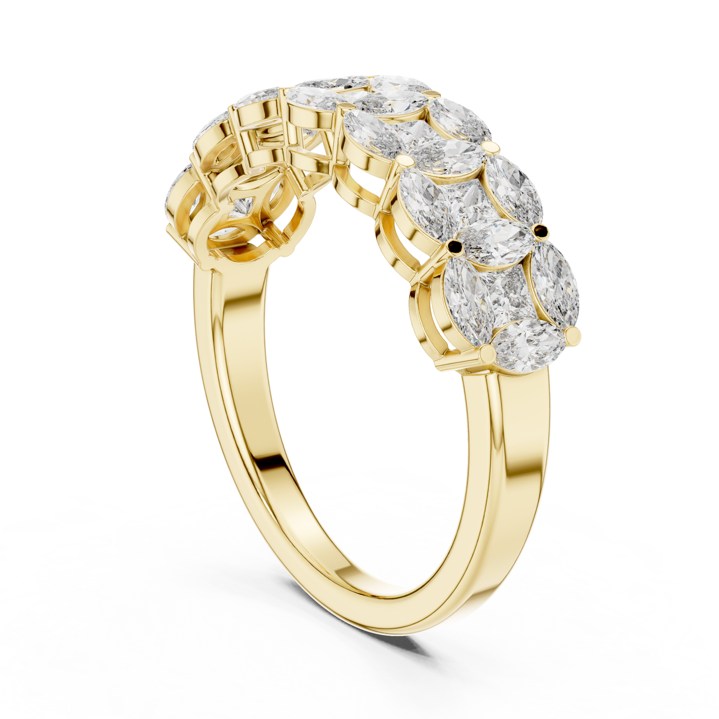 Marquise Princess Cut Lab Grown Diamond Ring in Yellow Gold