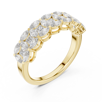 Marquise Princess Cut Lab Grown Diamond Ring in Yellow Gold