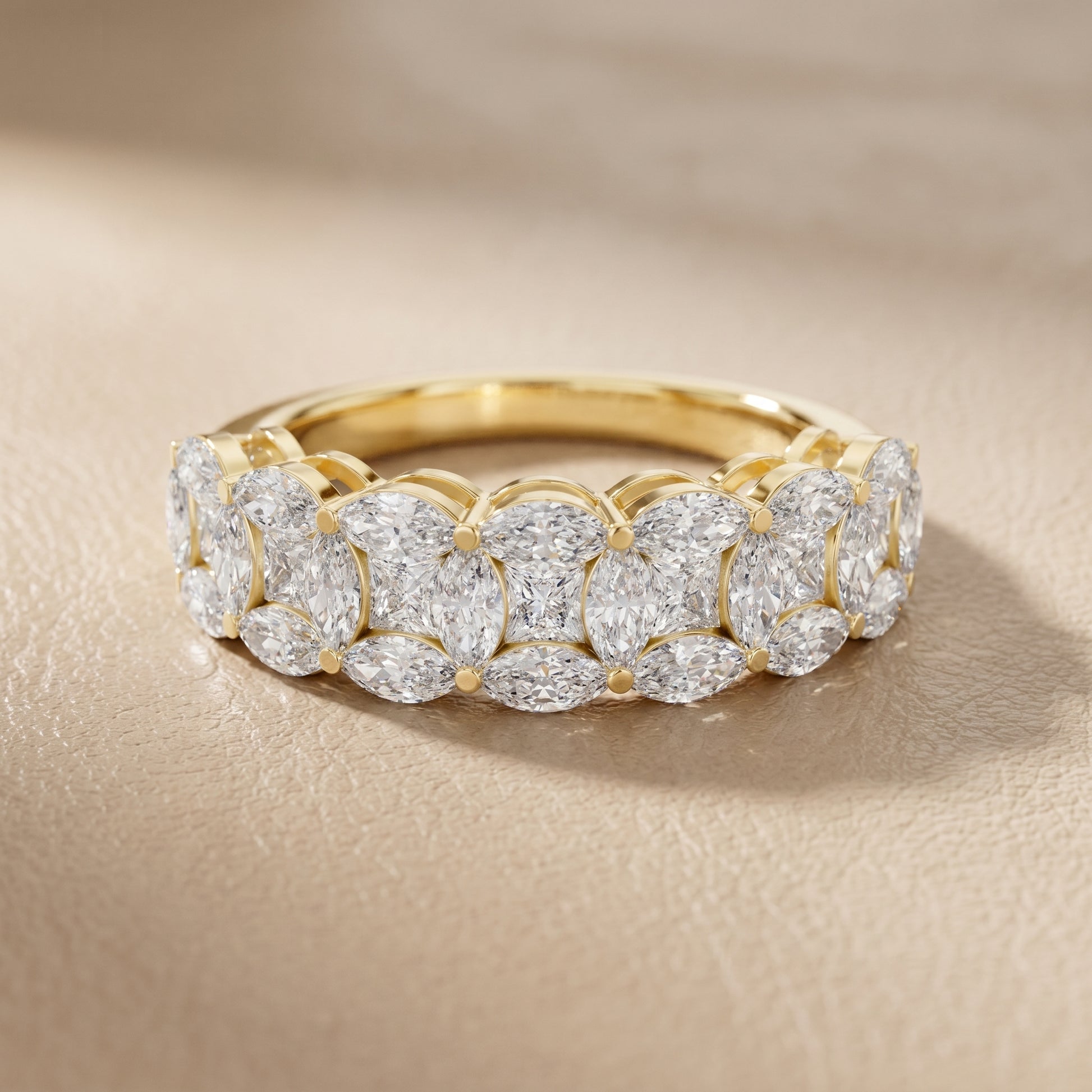 Marquise Princess Cut Lab Grown Diamond Ring in Yellow Gold