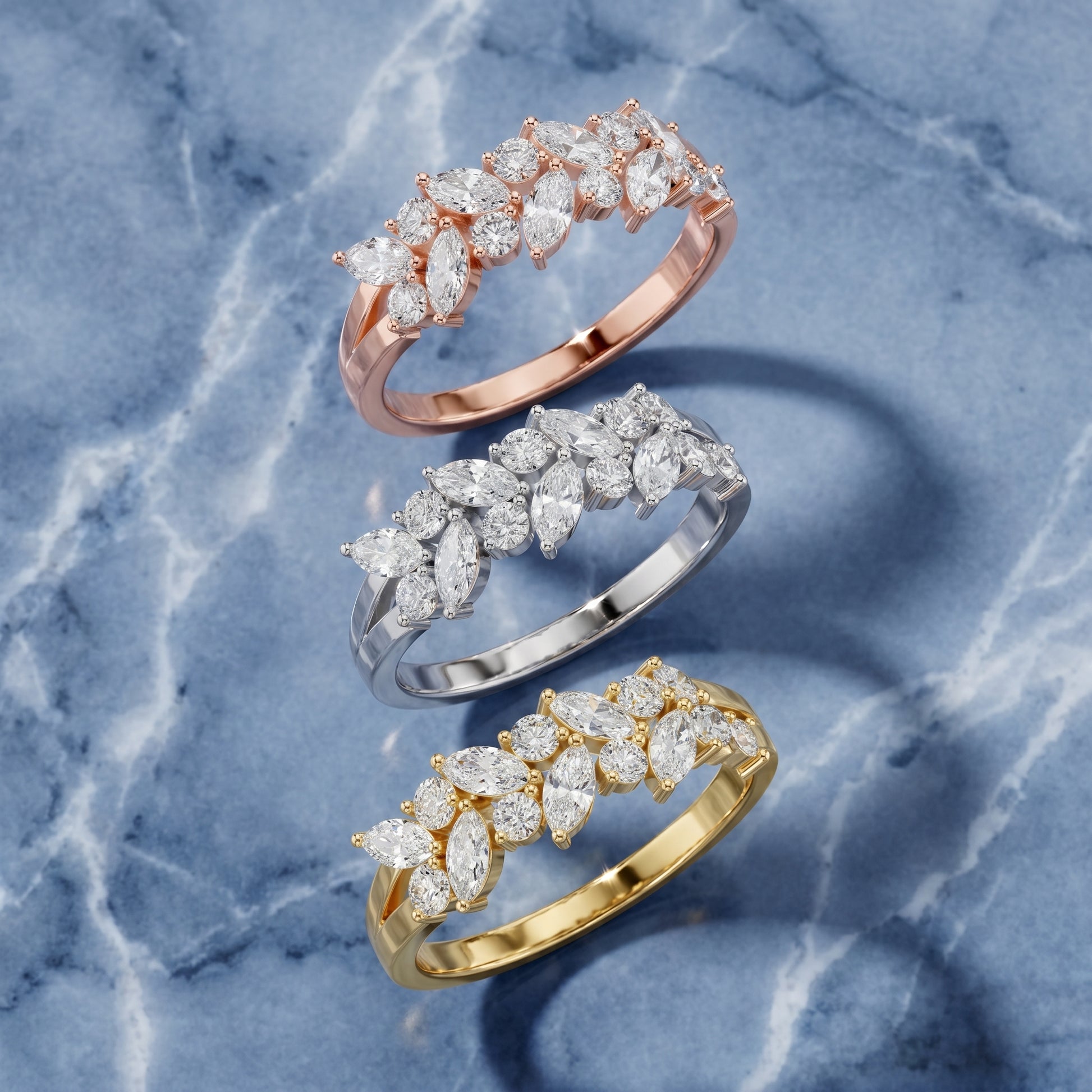 Marquise Round Cut Lab Grown Diamond Ring in Rose Gold