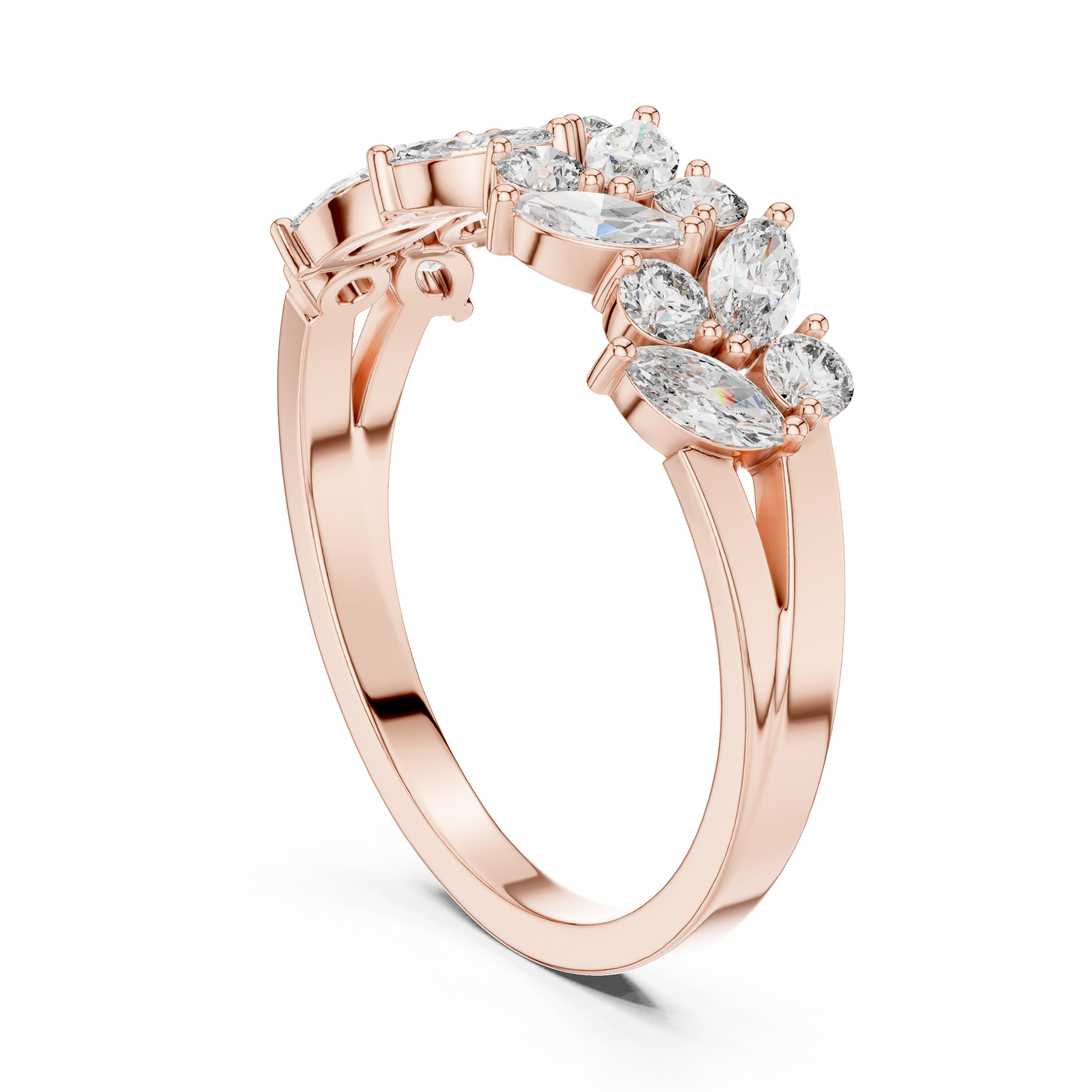 Marquise Round Cut Lab Grown Diamond Ring in Rose Gold