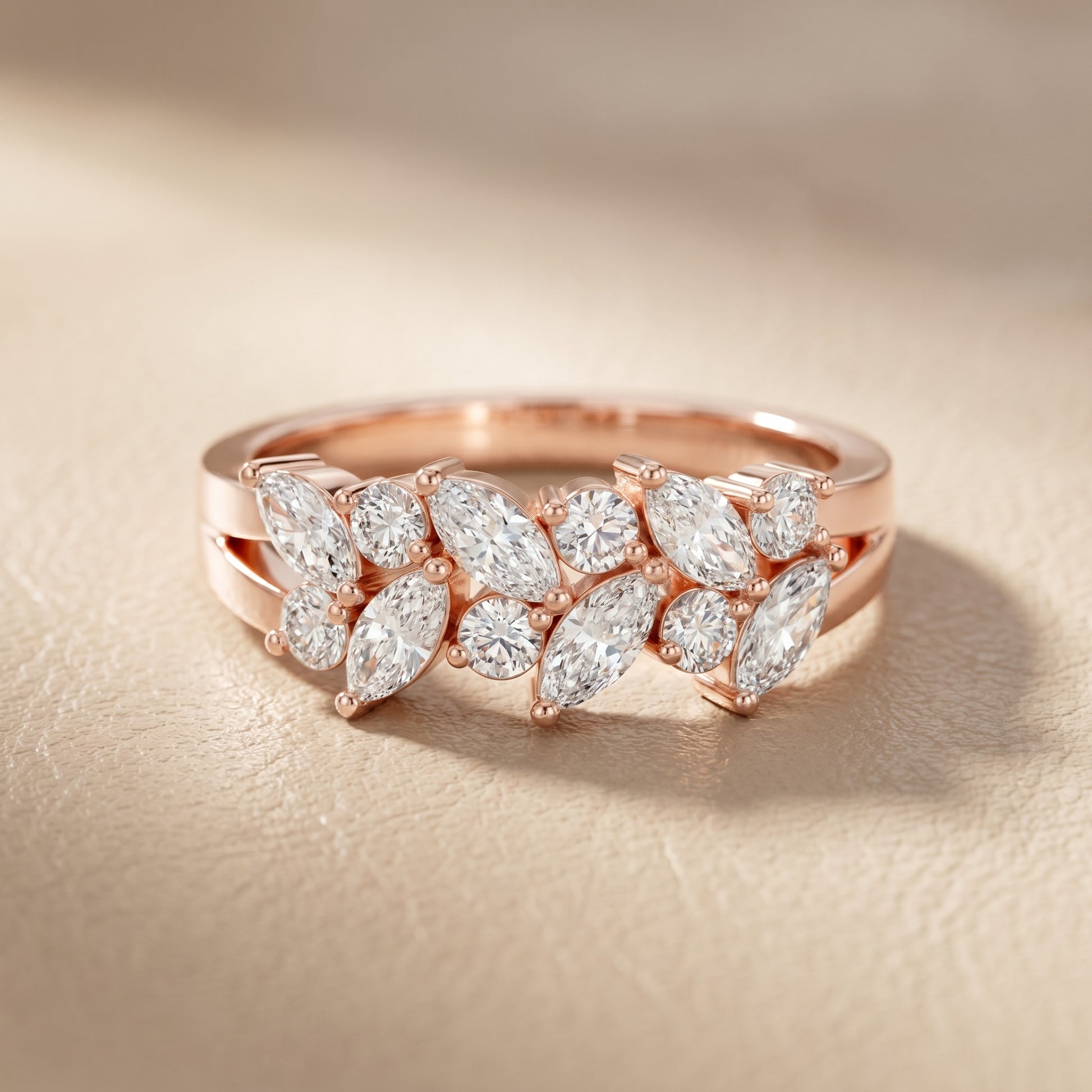 Marquise Round Cut Lab Grown Diamond Ring in Rose Gold