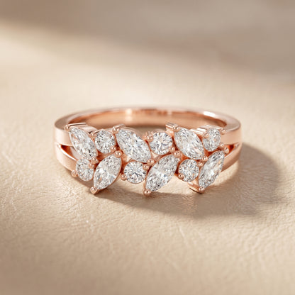 Marquise Round Cut Lab Grown Diamond Ring in Rose Gold