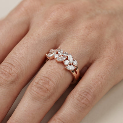 Marquise Round Cut Lab Grown Diamond Ring in Rose Gold