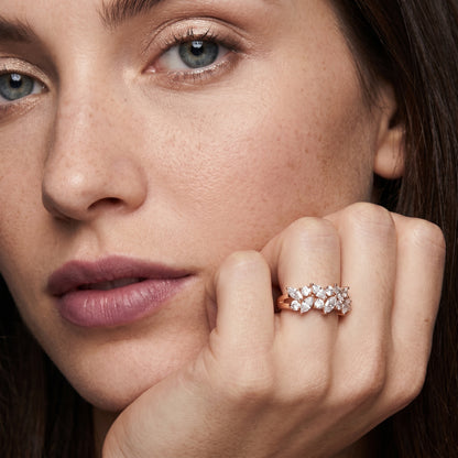 Marquise Round Cut Lab Grown Diamond Ring in Rose Gold