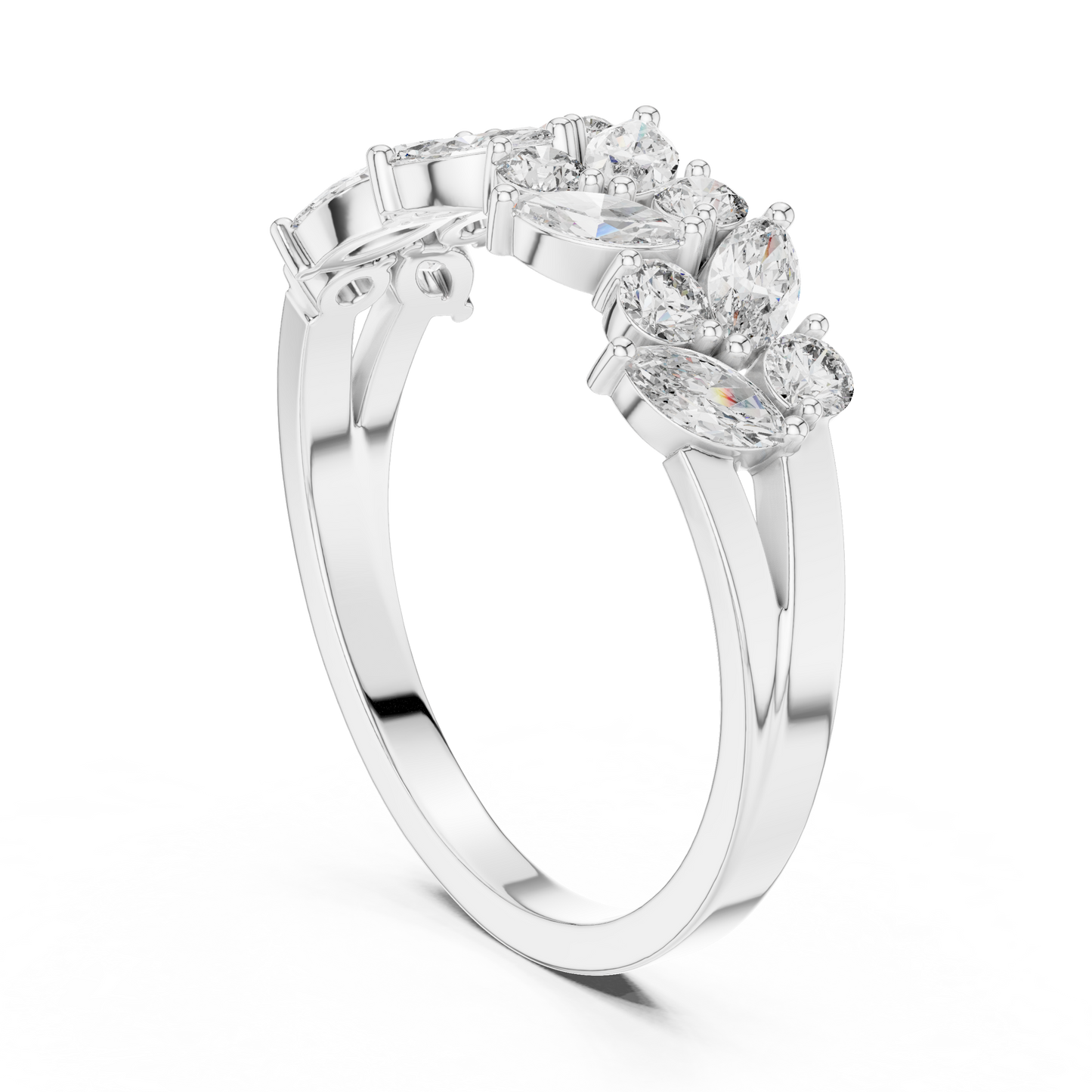 Marquise Round Cut Lab Grown Diamond Ring in White Gold