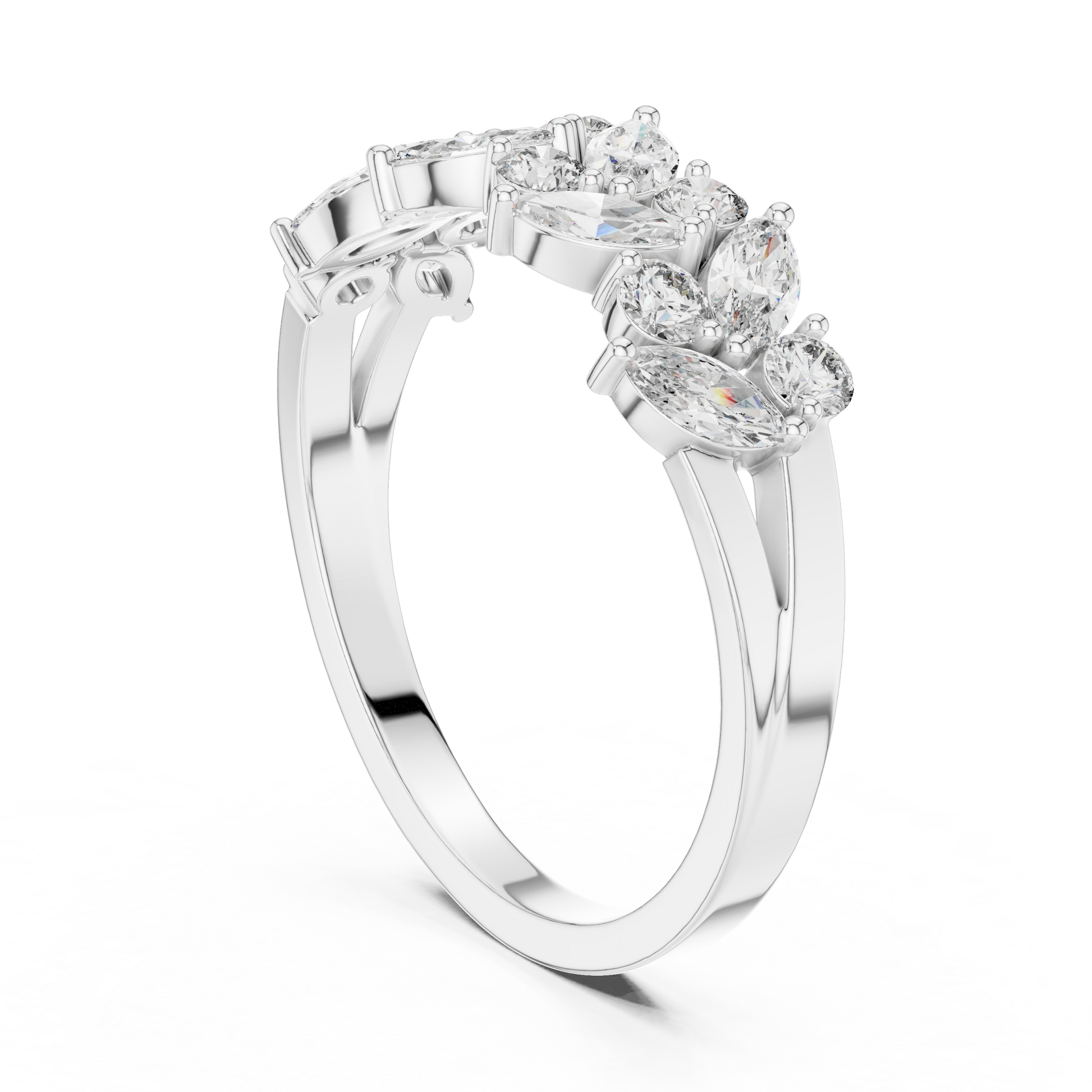 Marquise Round Cut Lab Grown Diamond Ring in White Gold