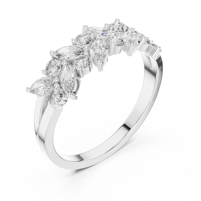 Marquise Round Cut Lab Grown Diamond Ring in Silver