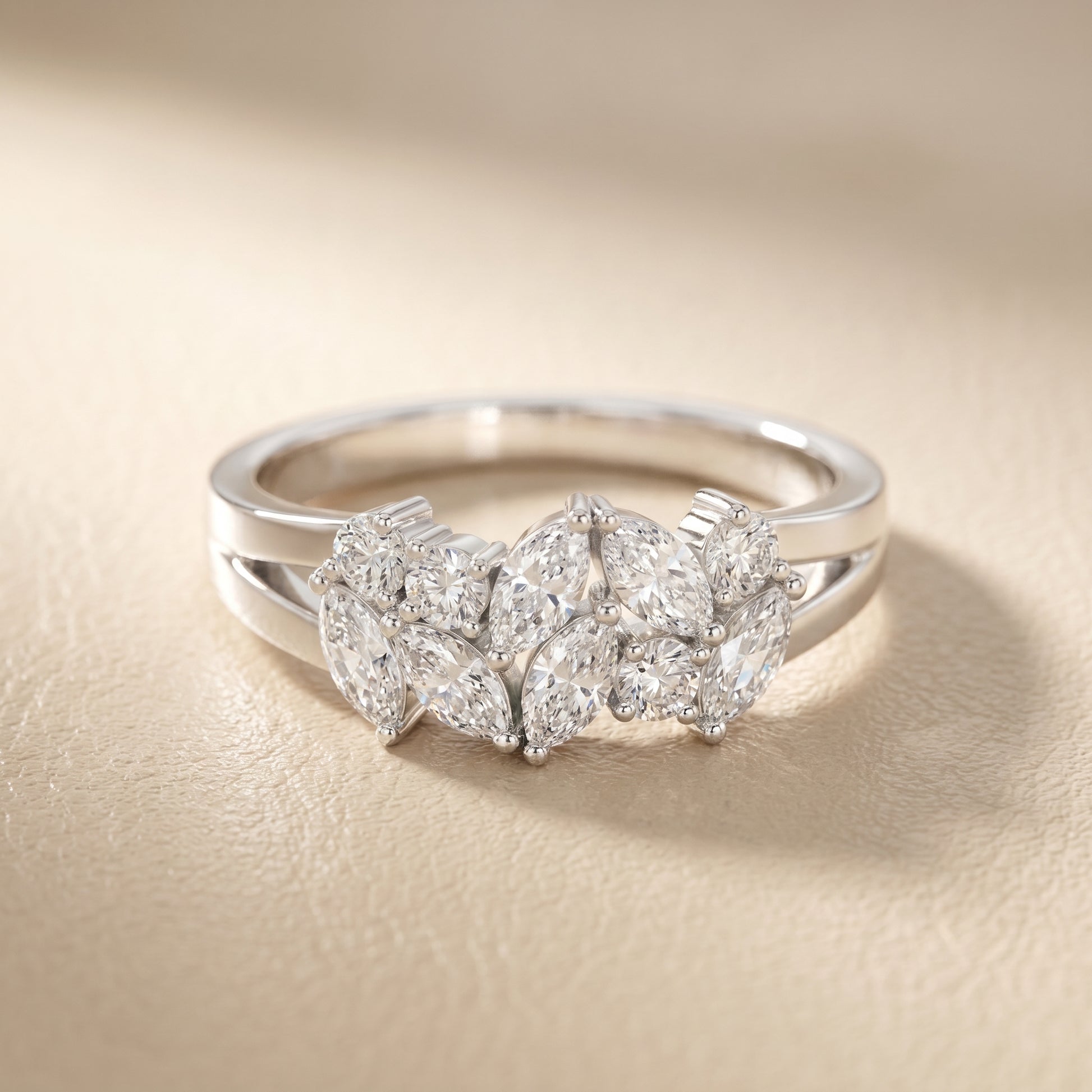 Marquise Round Cut Lab Grown Diamond Ring in Silver