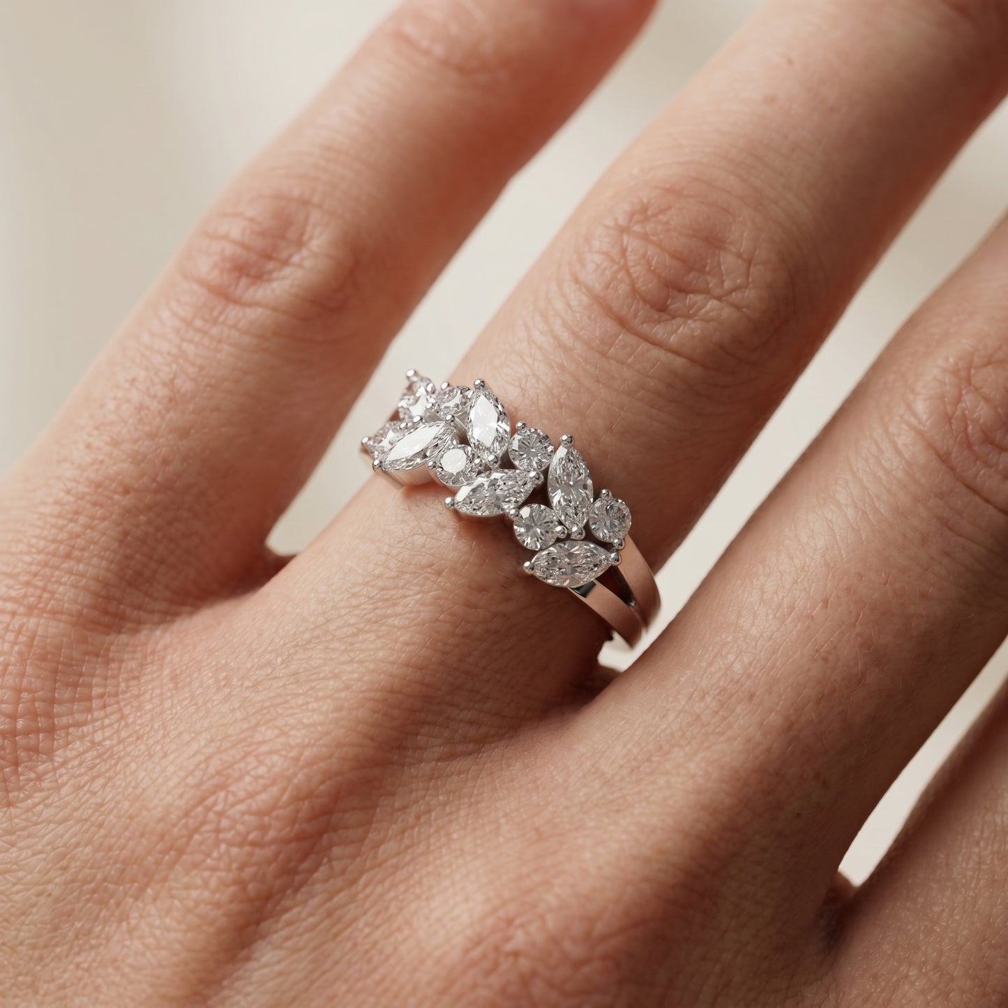 Marquise Round Cut Lab Grown Diamond Ring in Platinum