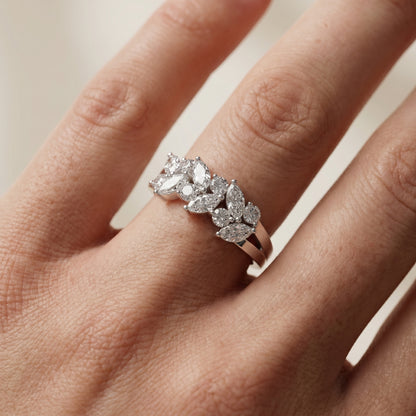 Marquise Round Cut Lab Grown Diamond Ring in Silver
