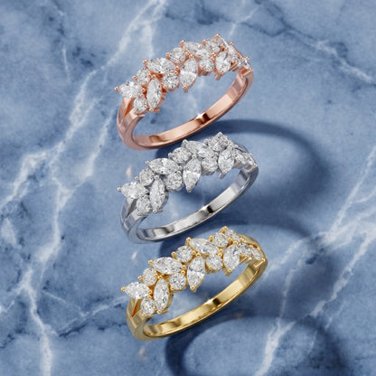 Marquise Round Cut Lab Grown Diamond Ring in Yellow Gold