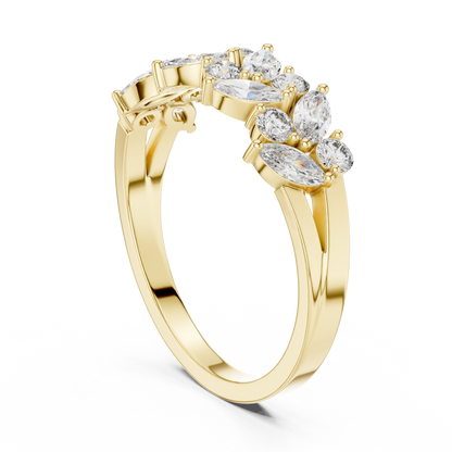 Marquise Round Cut Lab Grown Diamond Ring in Yellow Gold