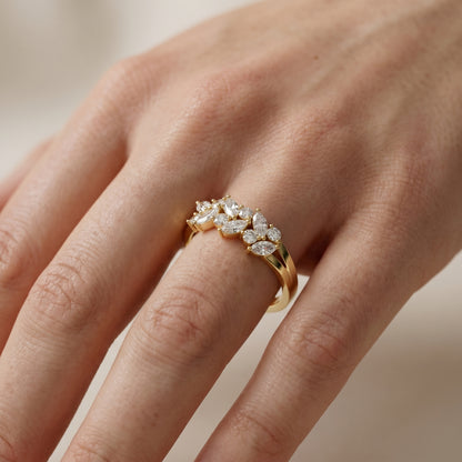 Marquise Round Cut Lab Grown Diamond Ring in Yellow Gold