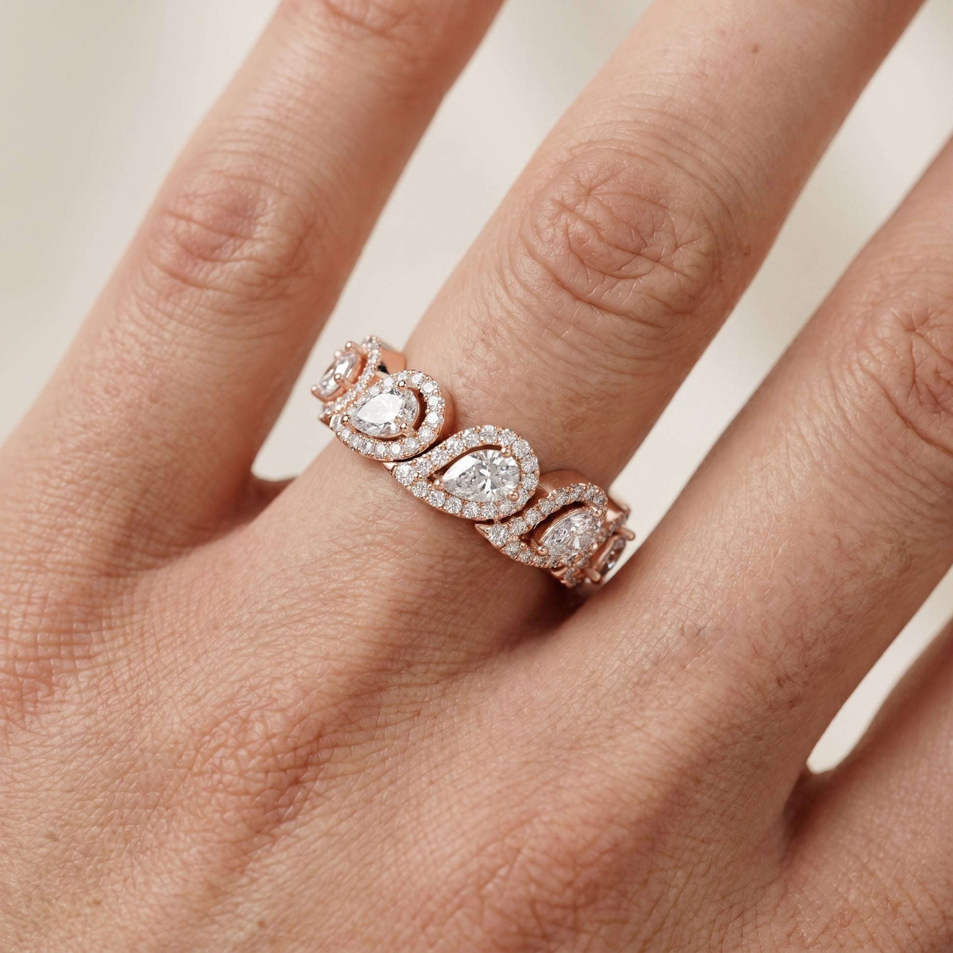 Pear Round Cut Lab Grown Diamond Ring in Rose Gold