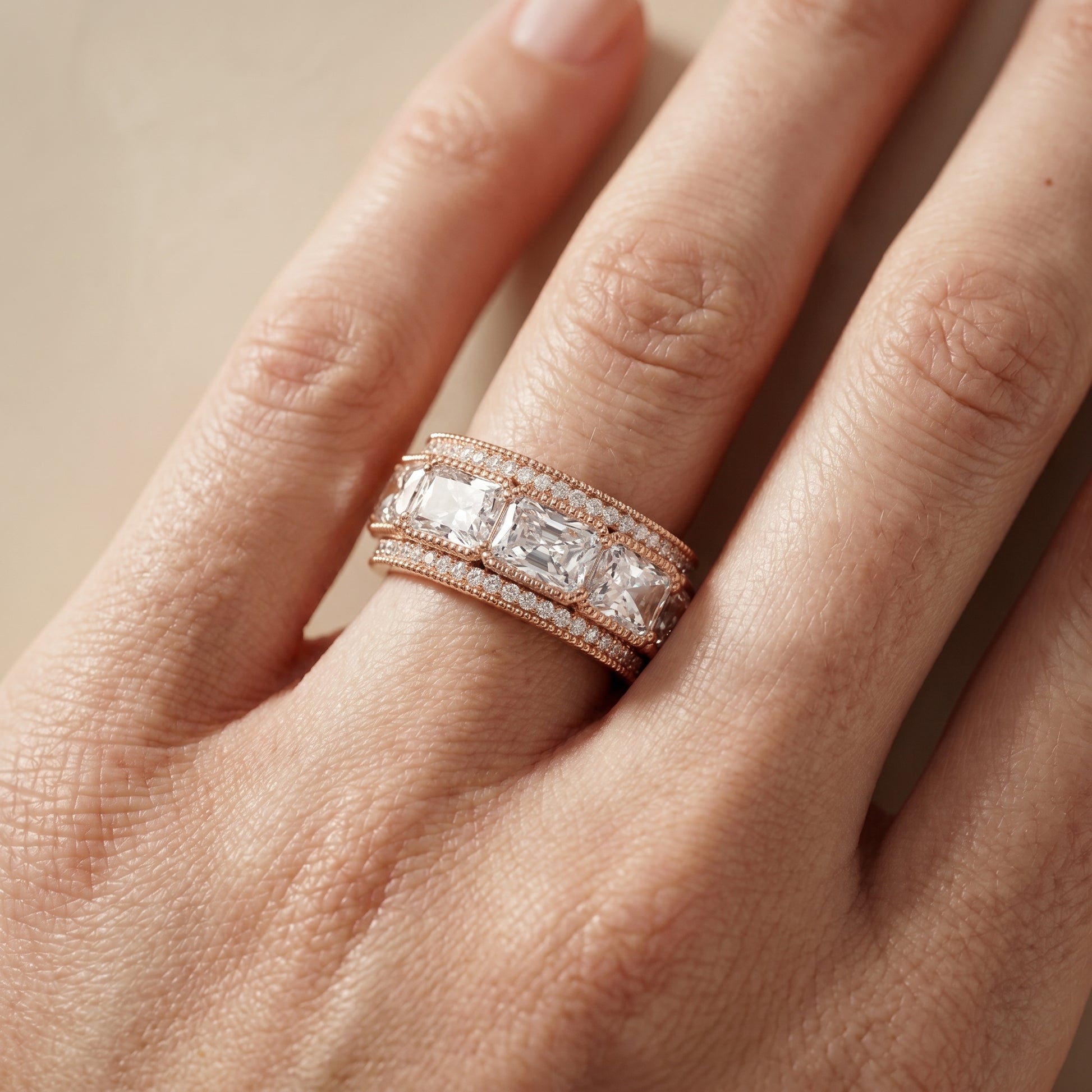 Radiant Round Cut Lab Grown Diamond Ring in Rose Gold