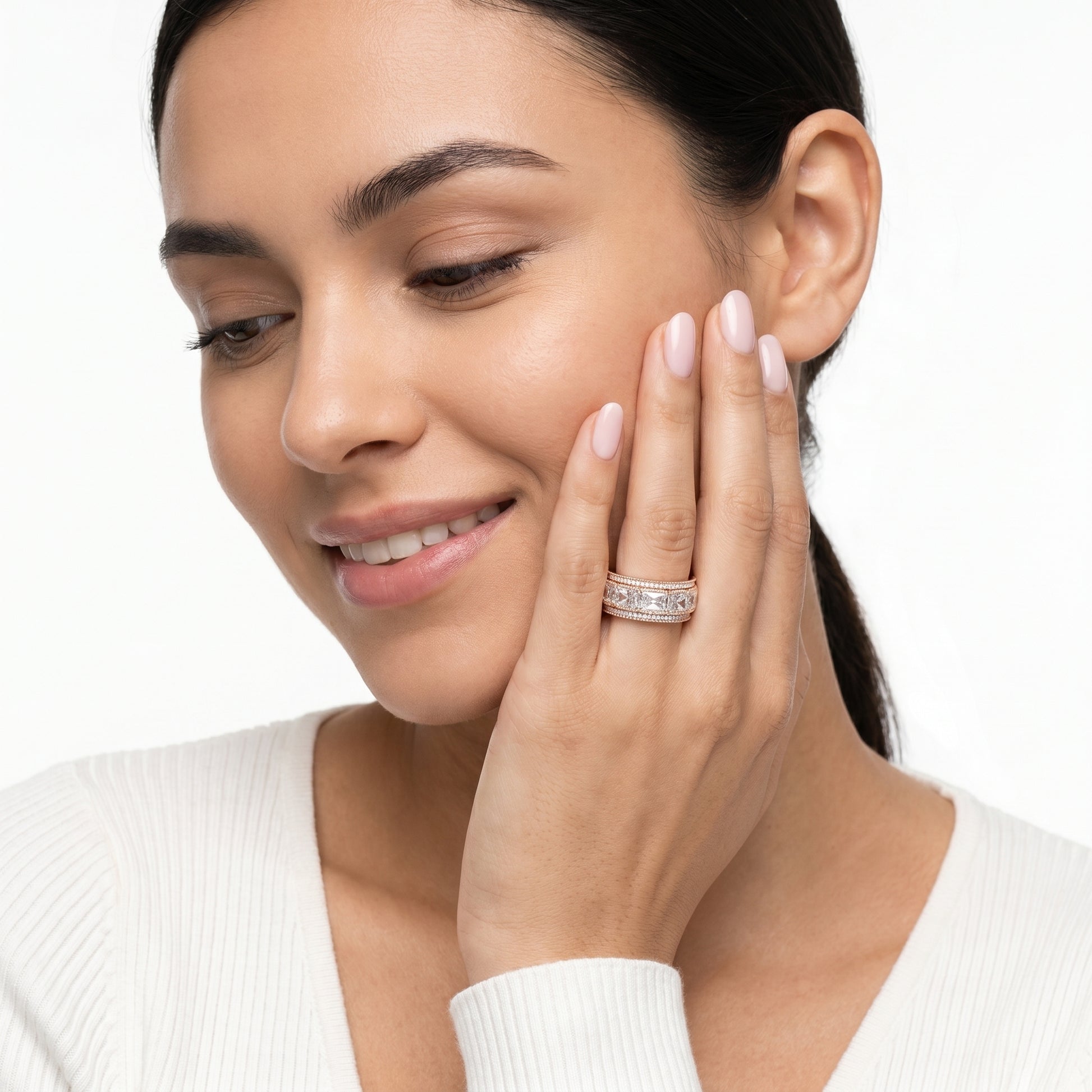 Radiant Round Cut Lab Grown Diamond Ring in Rose Gold