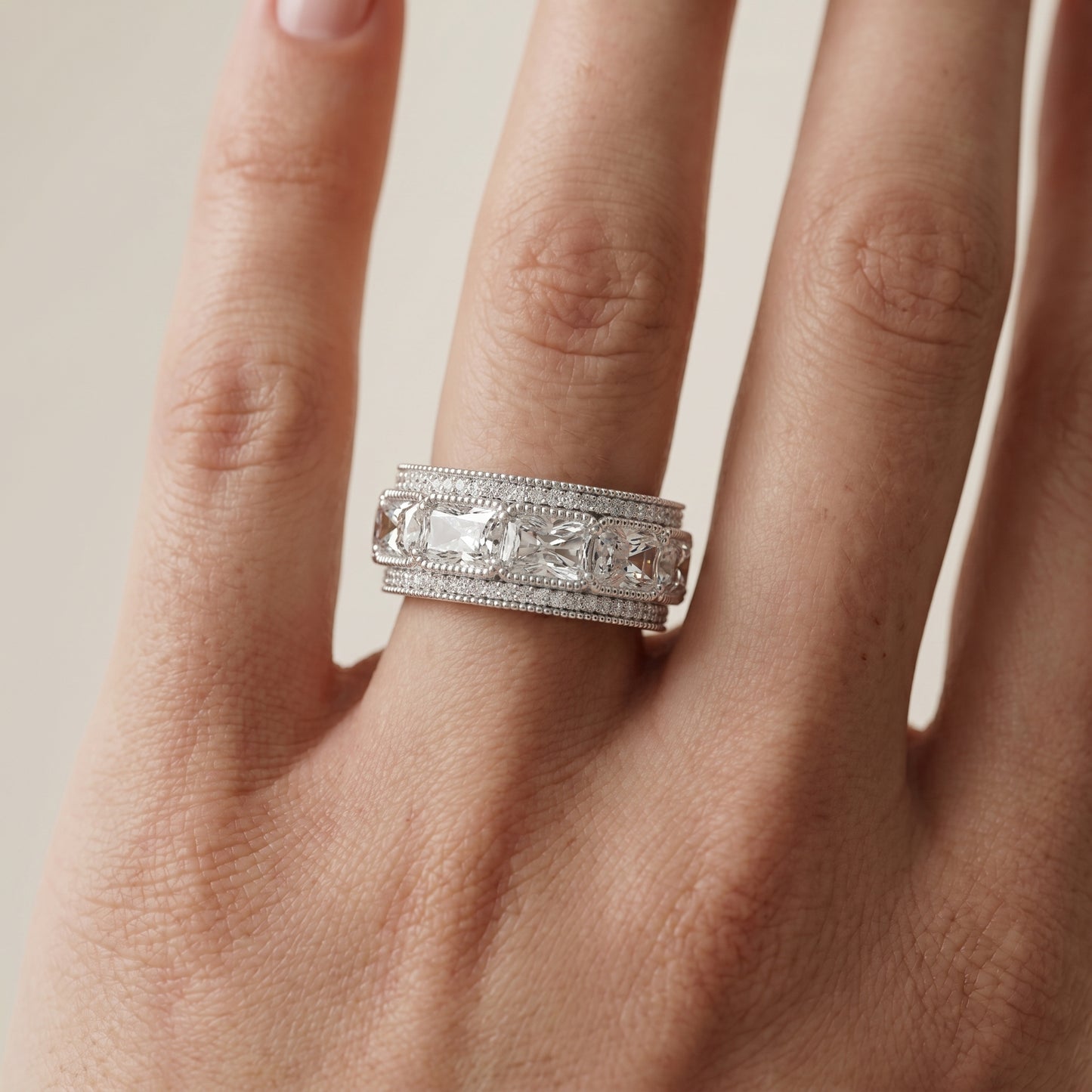 Radiant Round Cut Lab Grown Diamond Ring in Platinum