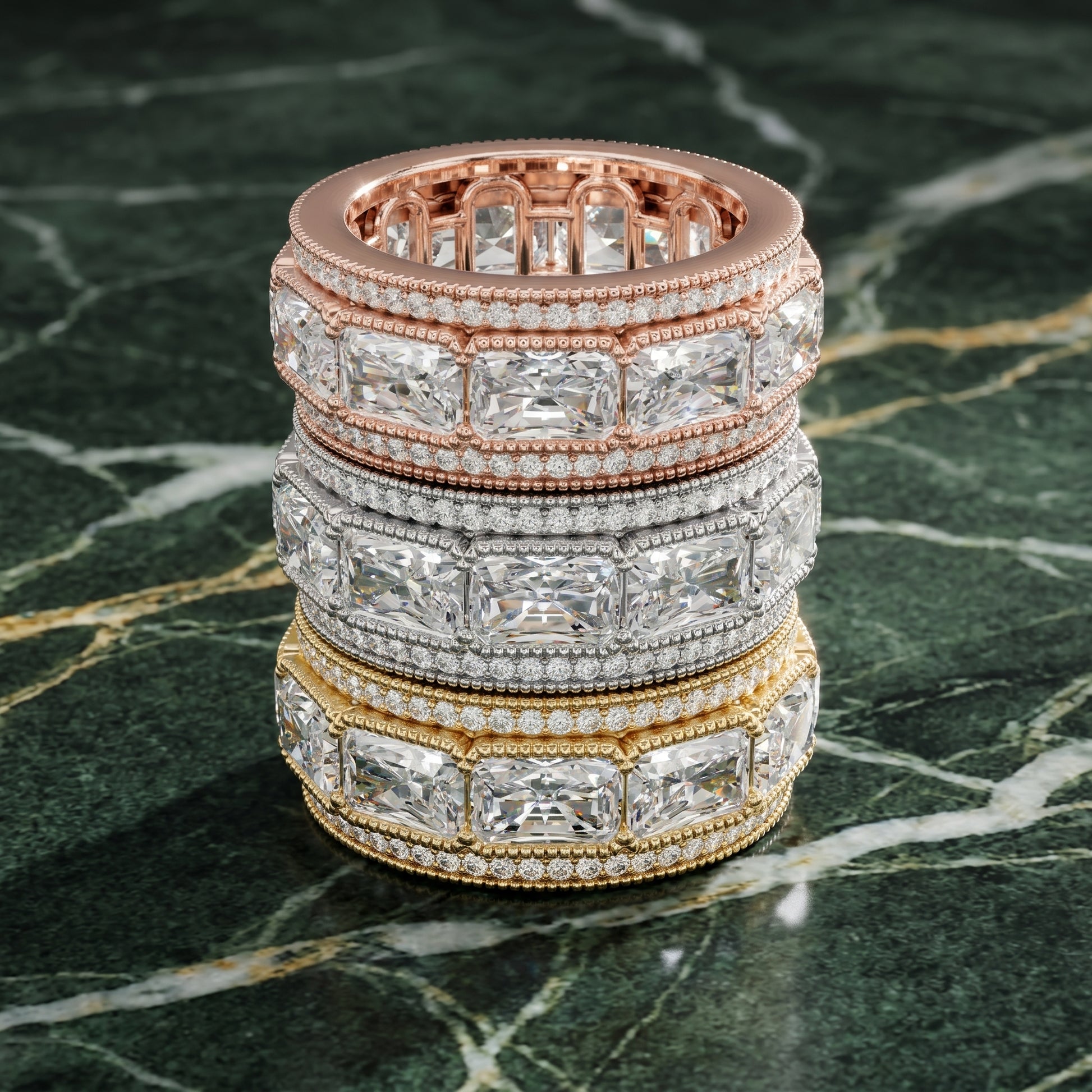 Radiant Round Cut Lab Grown Diamond Ring in Yellow Gold