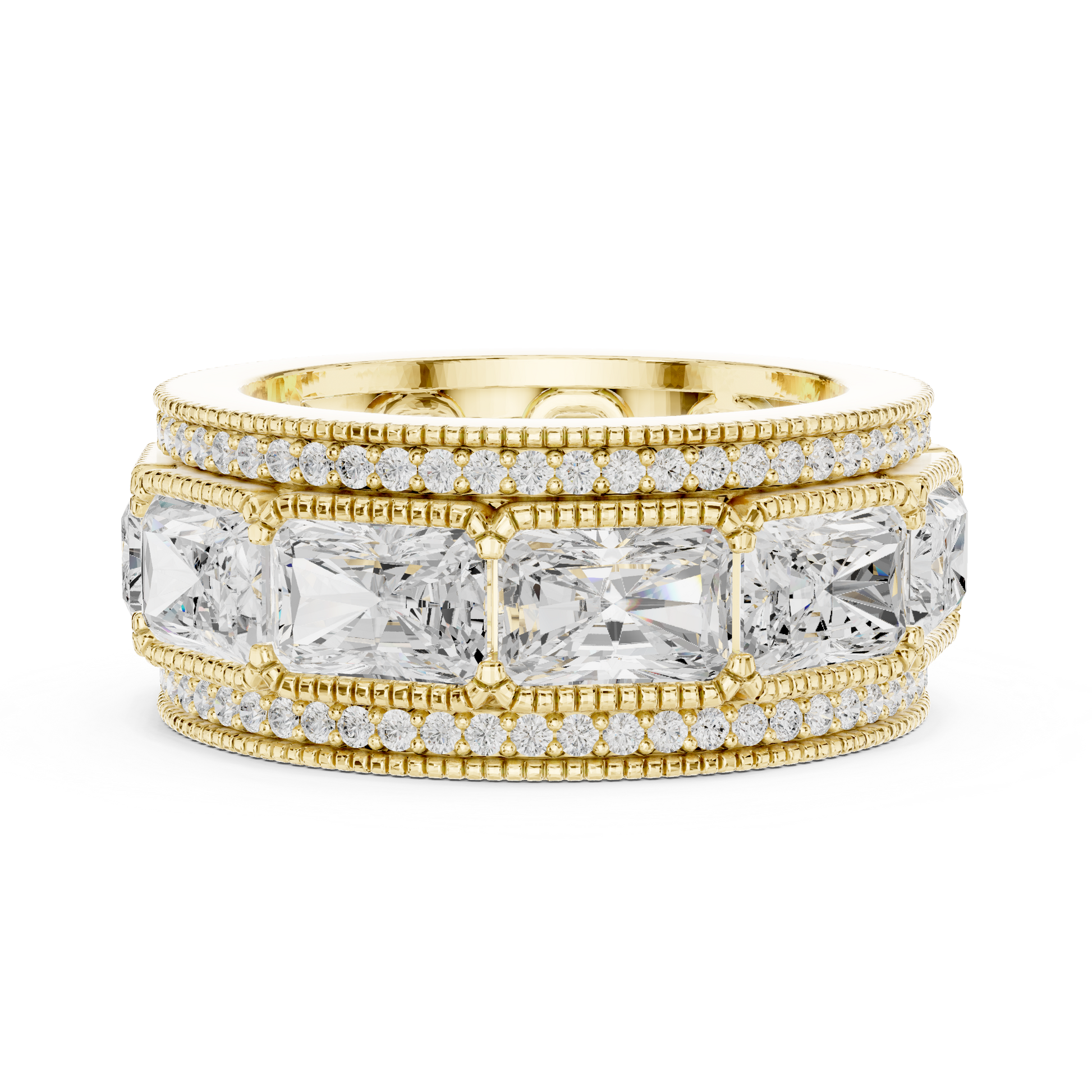 Radiant Round Cut Lab Grown Diamond Ring in Yellow Gold