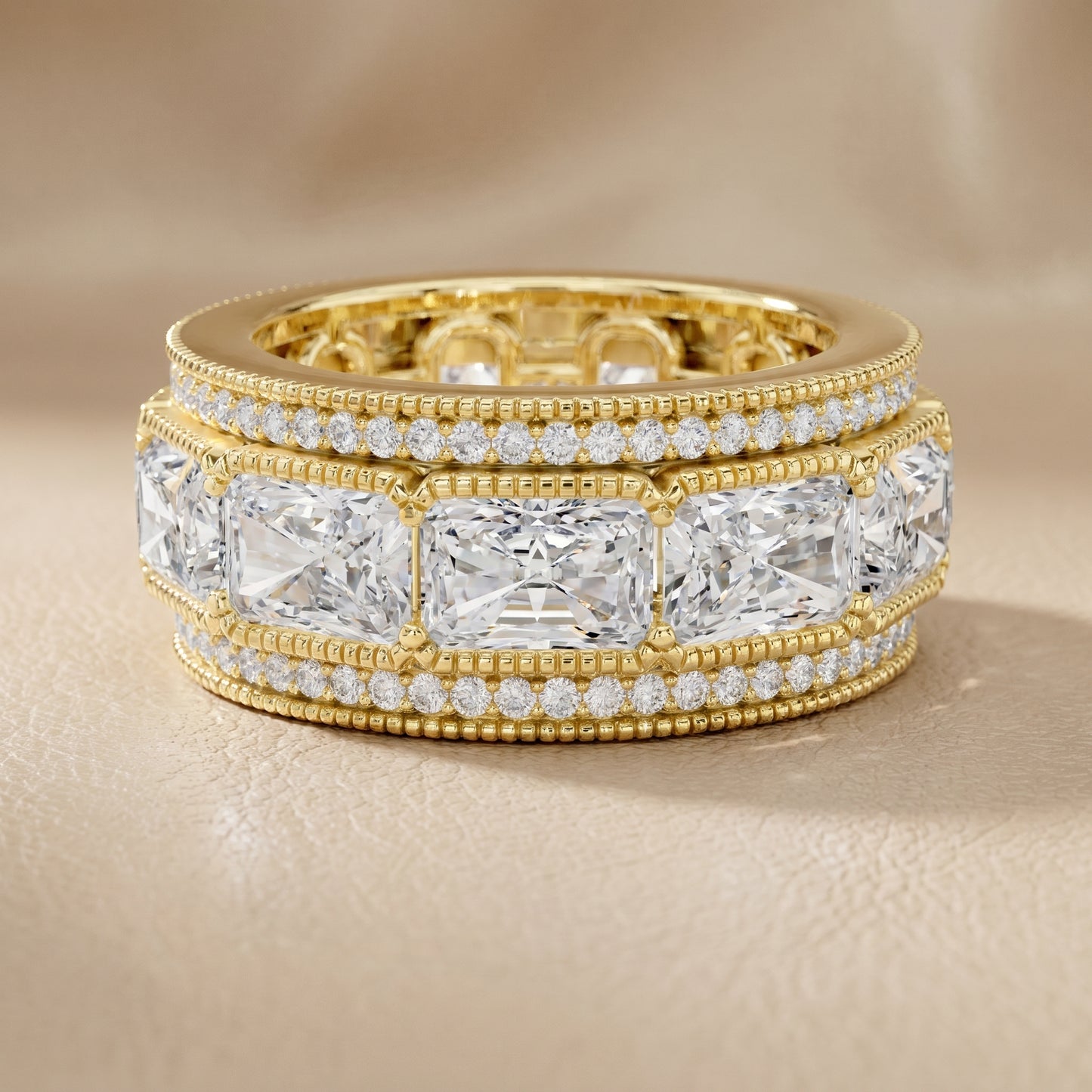 Radiant Round Cut Lab Grown Diamond Ring in Yellow Gold