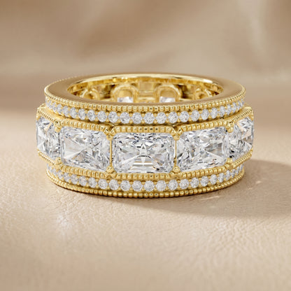 Radiant Round Cut Lab Grown Diamond Ring in Yellow Gold