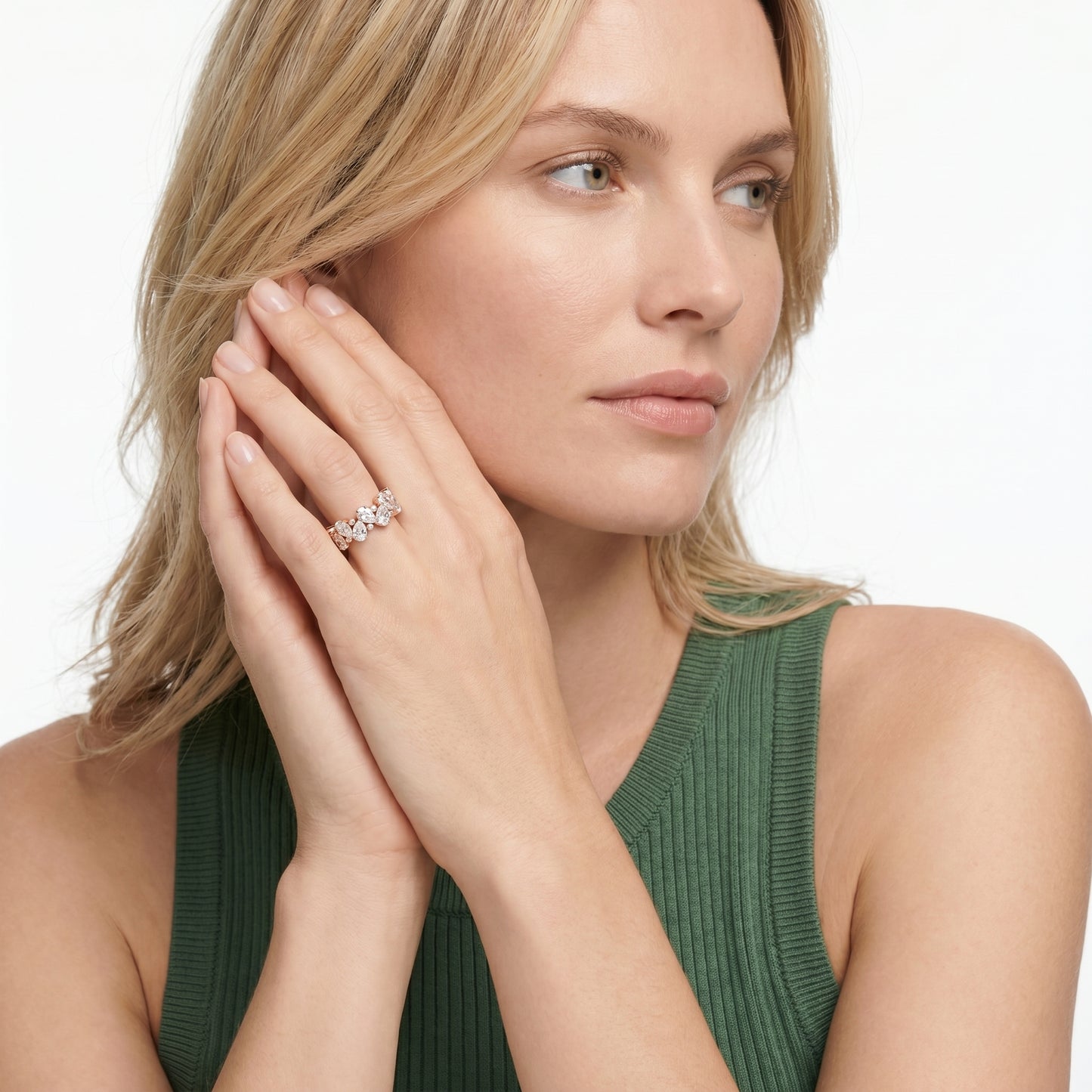 Pear Round Cut Lab Grown Diamond Ring in Rose Gold