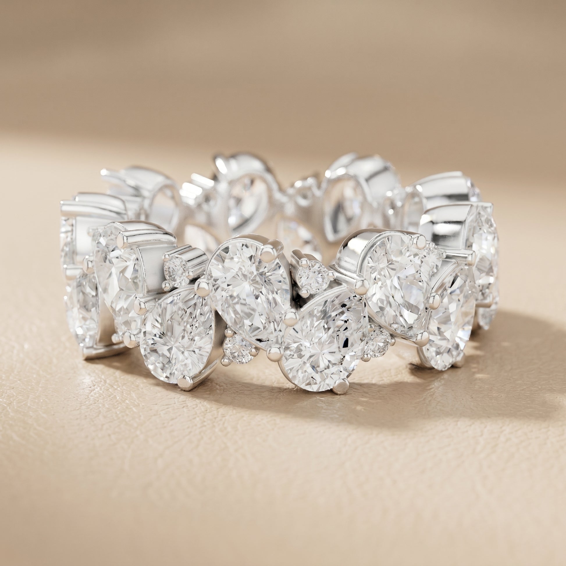 Pear Round Cut Lab Grown Diamond Ring in Silver