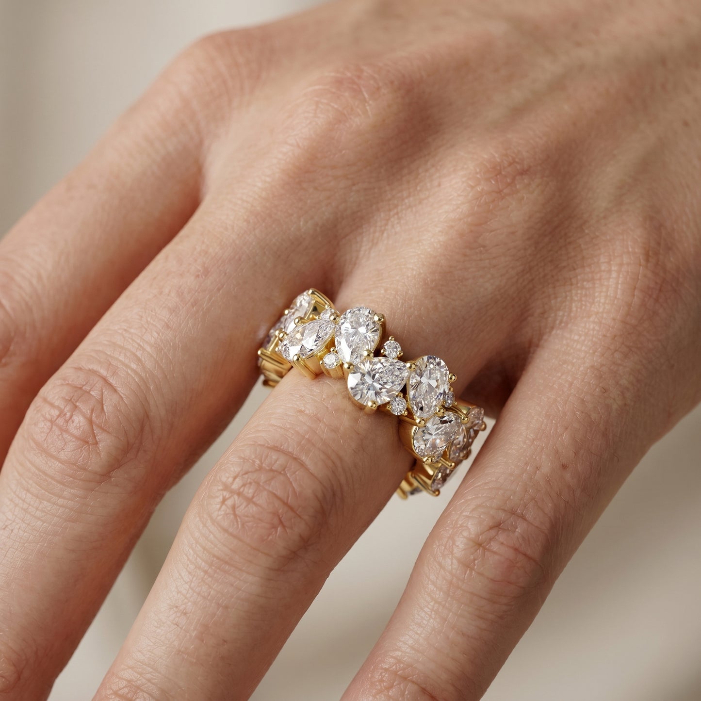 Pear Round Cut Lab Grown Diamond Ring in Yellow Gold