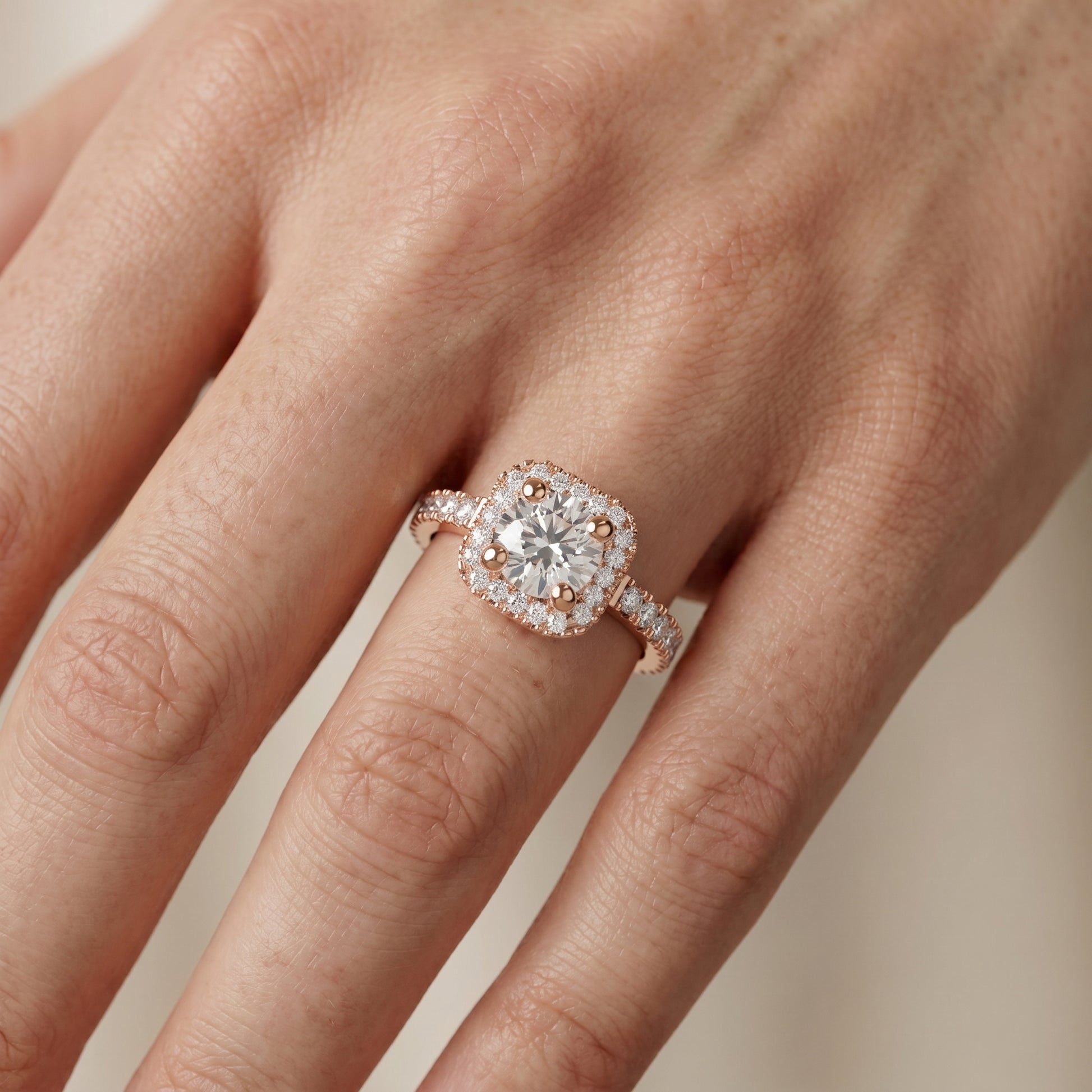 Round Cut Lab Grown Diamond Ring in Rose Gold
