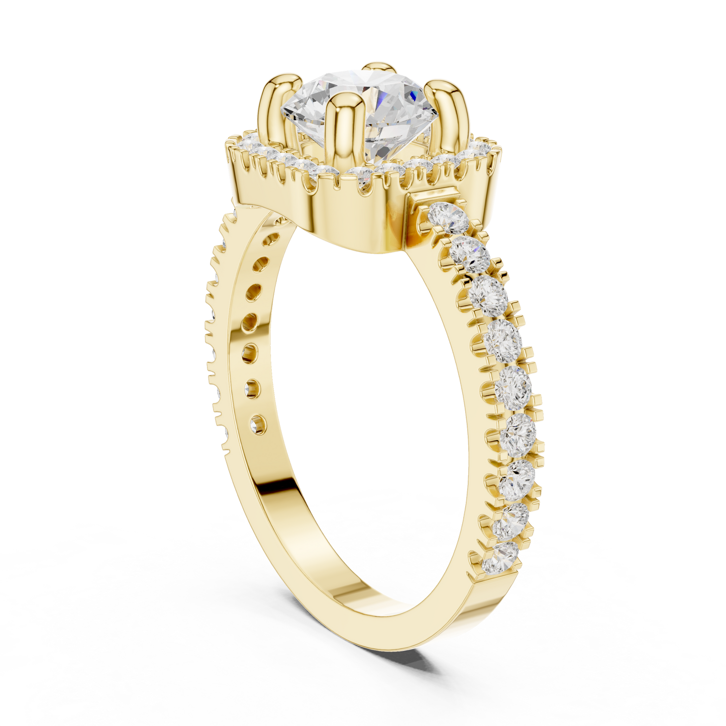 Round Cut Lab Grown Diamond Ring in Yellow Gold