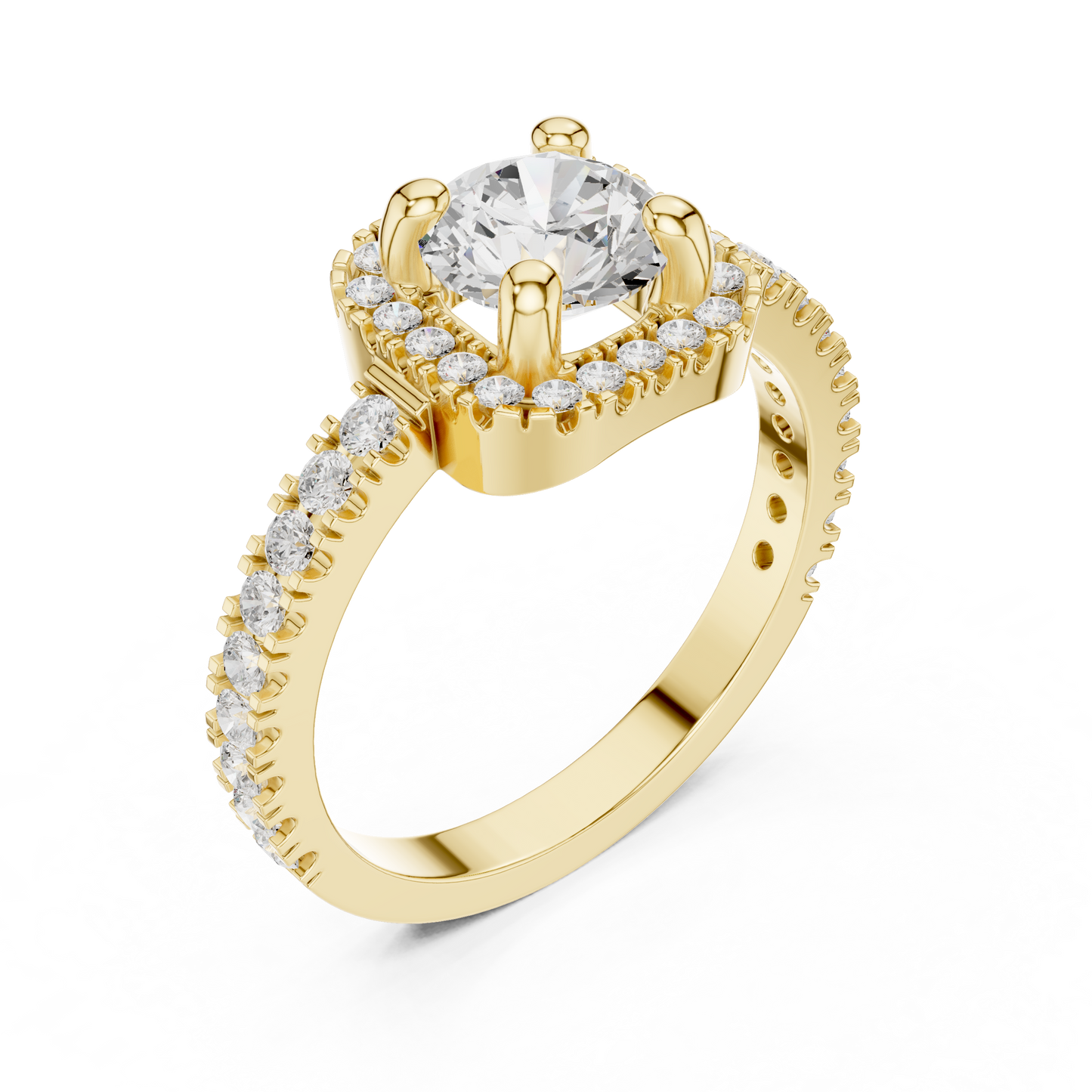 Round Cut Lab Grown Diamond Ring in Yellow Gold