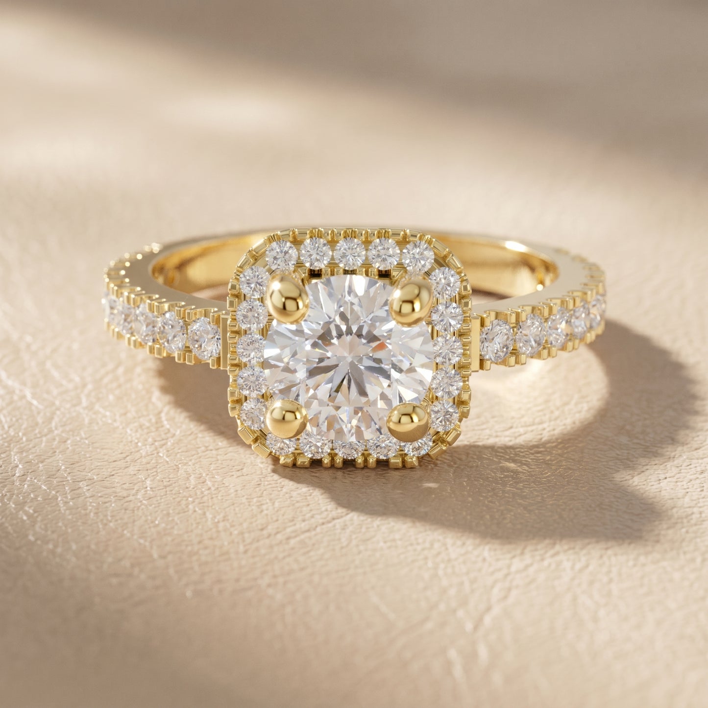 Round Cut Lab Grown Diamond Ring in Yellow Gold