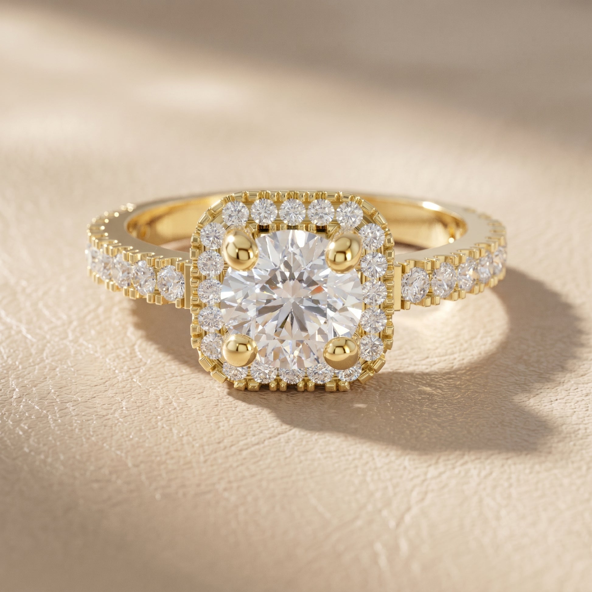 Round Cut Lab Grown Diamond Ring in Yellow Gold