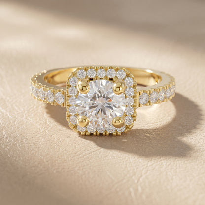 Round Cut Lab Grown Diamond Ring in Yellow Gold