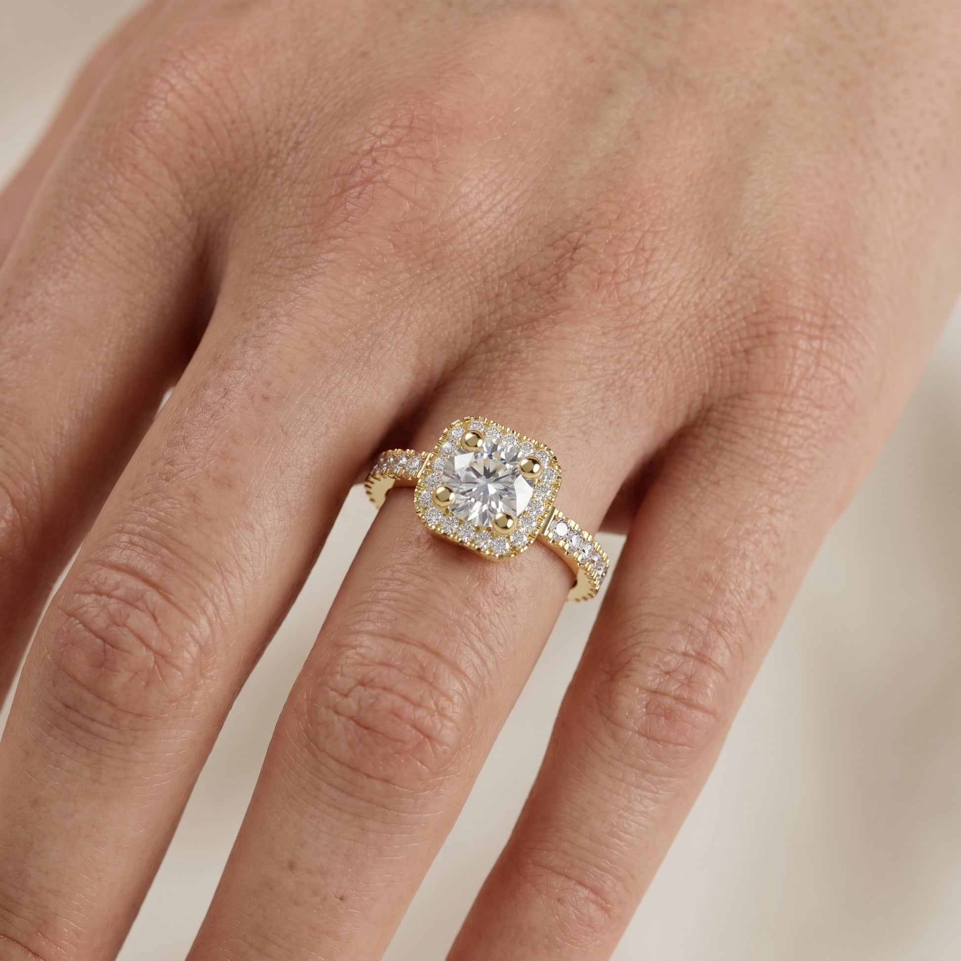 Round Cut Lab Grown Diamond Ring in Yellow Gold