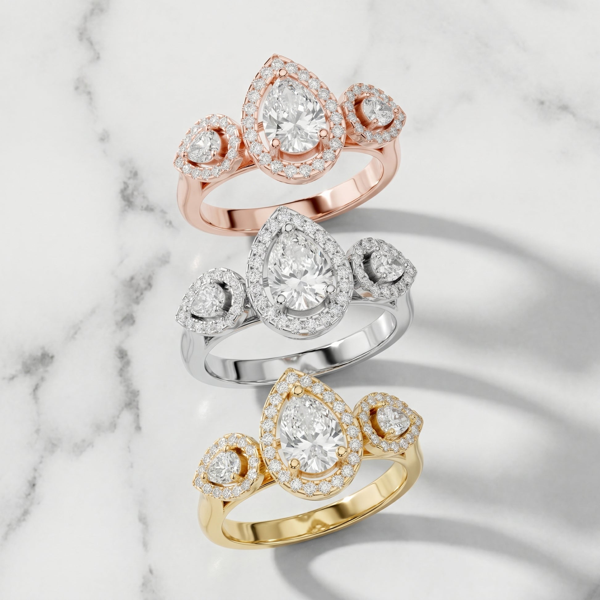 Pear Round Cut Lab Grown Diamond Ring in Rose Gold