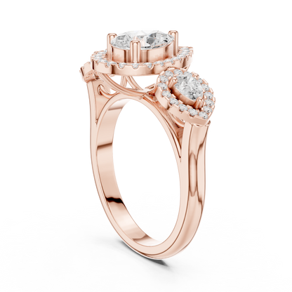 Pear Round Cut Lab Grown Diamond Ring in Rose Gold