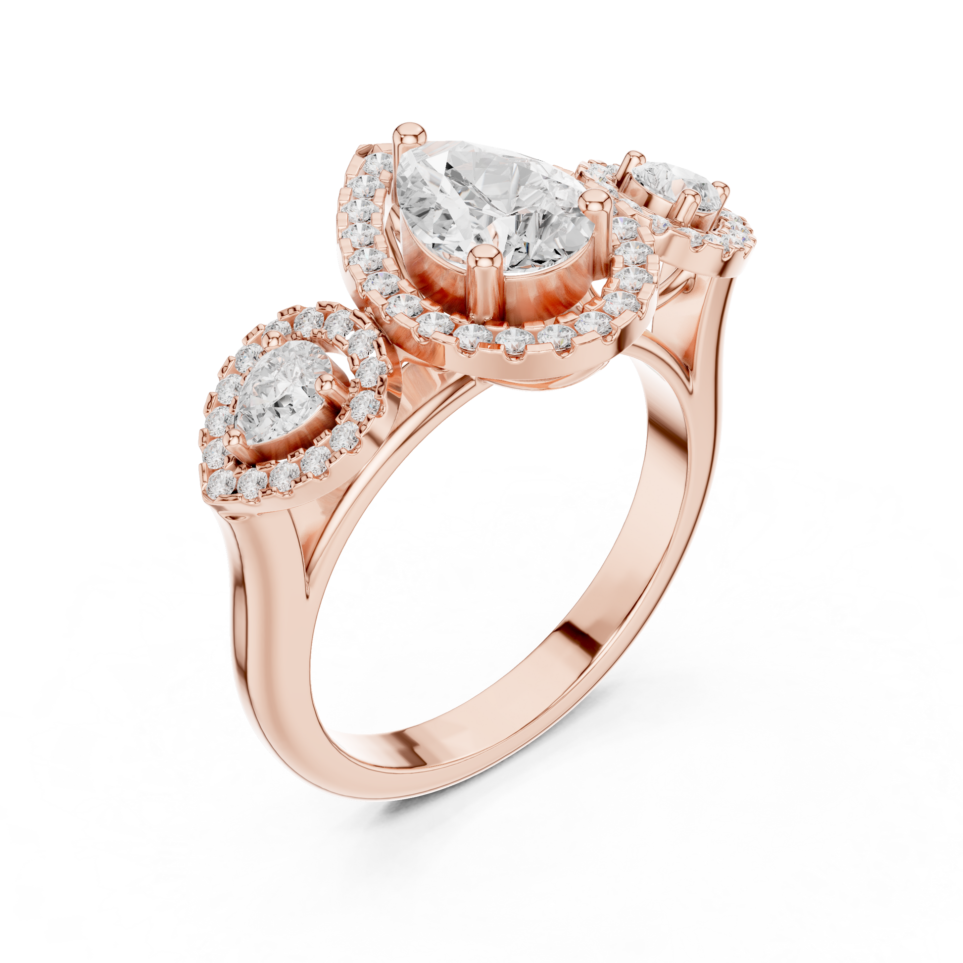 Pear Round Cut Lab Grown Diamond Ring in Rose Gold