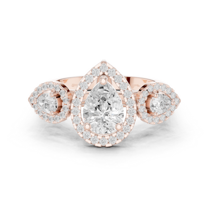 Pear Round Cut Lab Grown Diamond Ring in Rose Gold