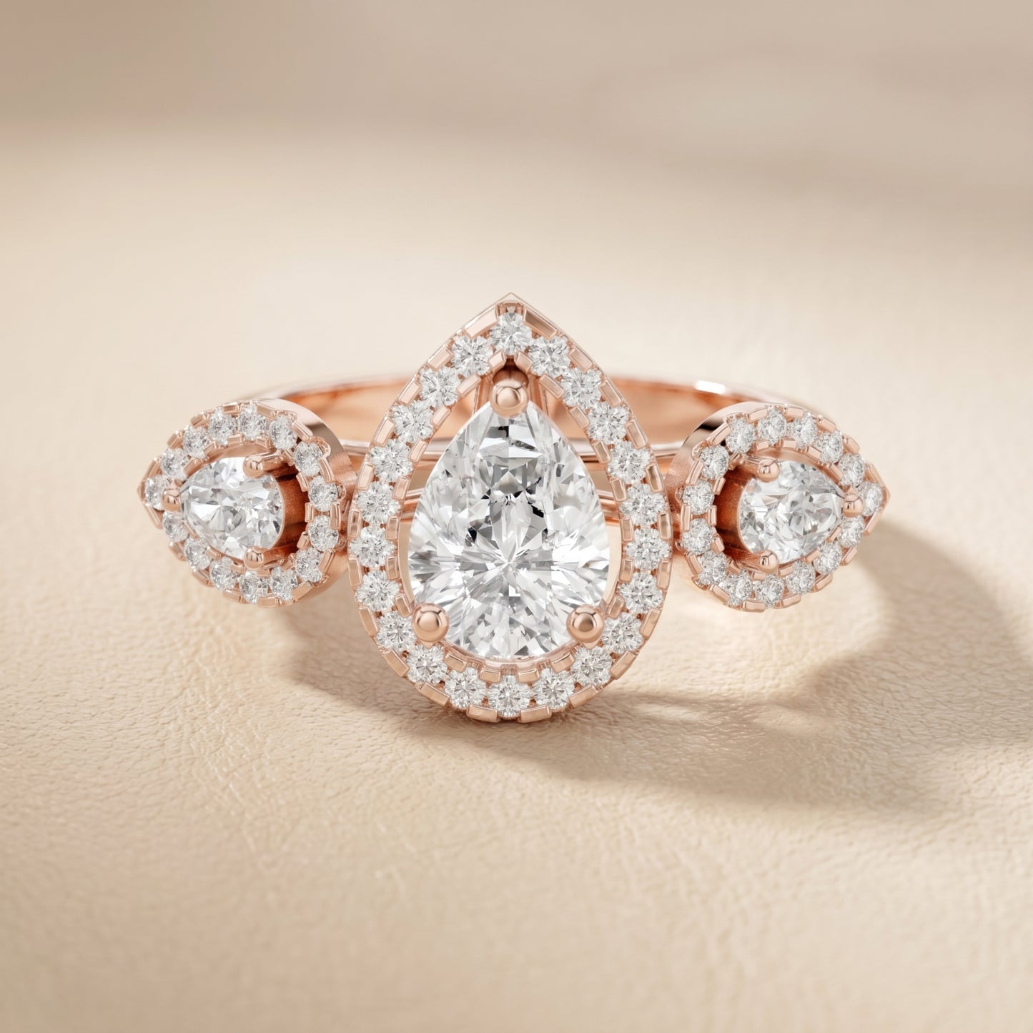 Pear Round Cut Lab Grown Diamond Ring in Rose Gold