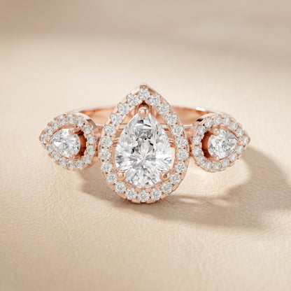 Pear Round Cut Lab Grown Diamond Ring in Rose Gold