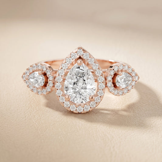 Pear Round Cut Lab Grown Diamond Ring in Rose Gold