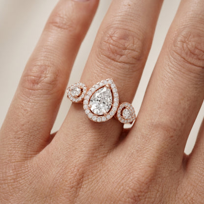 Pear Round Cut Lab Grown Diamond Ring in Rose Gold