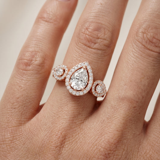 Pear Round Cut Lab Grown Diamond Ring in Rose Gold