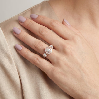 Pear Round Cut Lab Grown Diamond Ring in Rose Gold