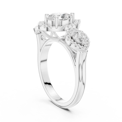 Pear Round Cut Lab Grown Diamond Ring in Platinum