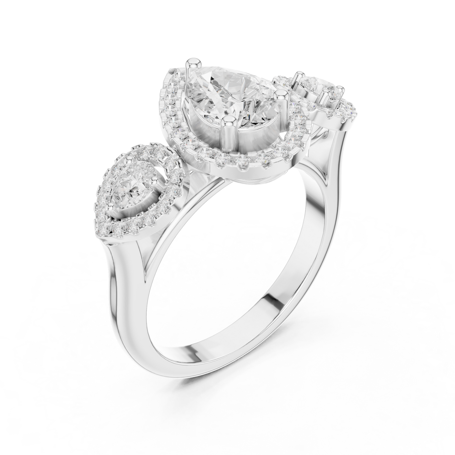 Pear Round Cut Lab Grown Diamond Ring in Silver
