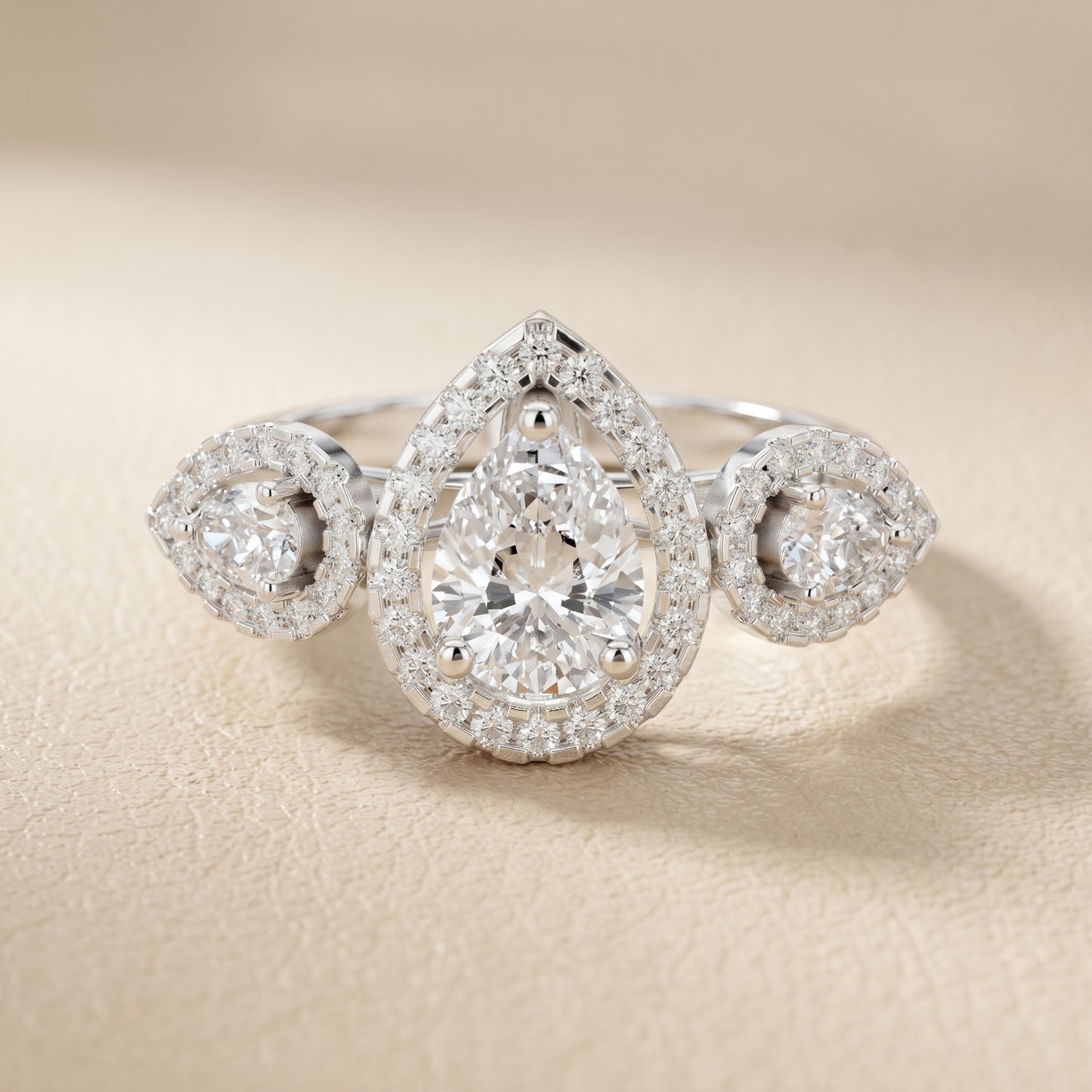 Pear Round Cut Lab Grown Diamond Ring in Silver
